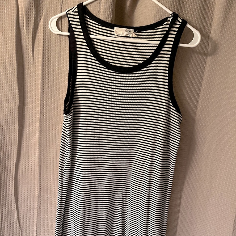 Black and white striped casual dress. SIZE: Small